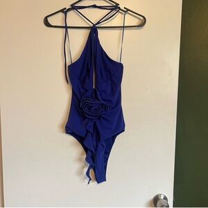 Zara deep royal blue rosette embellishment halter bodysuit 
size XS